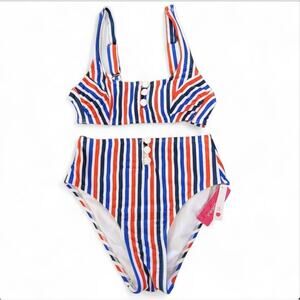 Xhilaration Juniors' Size S (0-2) Red White Blue Pinup Hi-Waist 2Pc Bikini Set